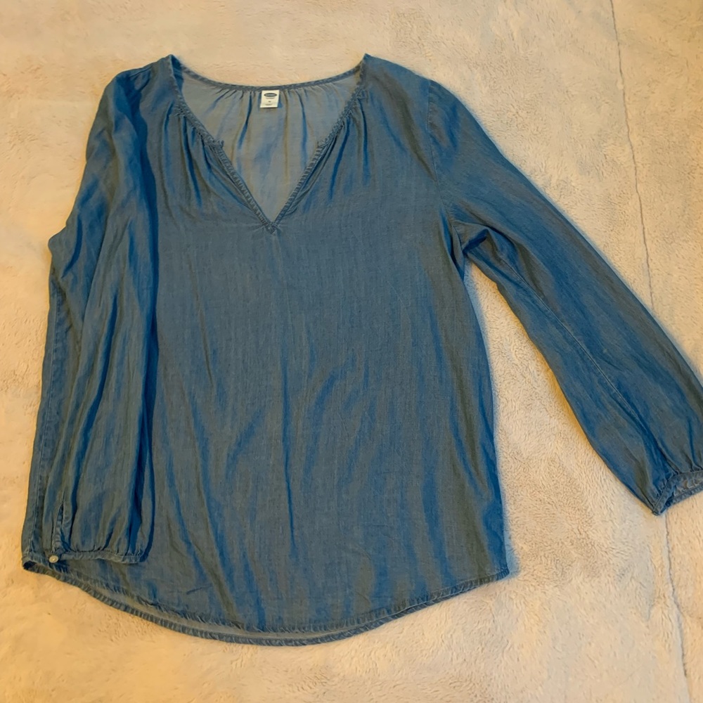 Old Navy V Neck Faux Denim Blouse